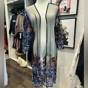SHEIN Super sheer hand embroidered Kimono/Robe/ Cover Up Size Small
